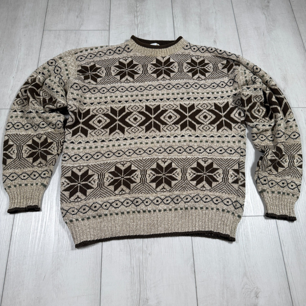 Bill Blass Christmas Nordic Men Large Made In USA 100% Cotton Holiday Beige VTG